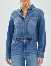 Hidden - Hidden Medium Dark Denim Cropped Shirt Jacket