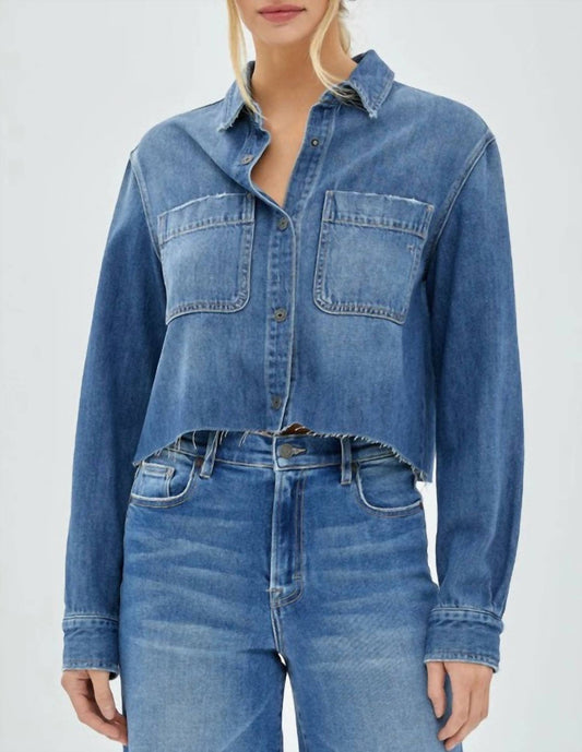 Hidden - Hidden Medium Dark Denim Cropped Shirt Jacket
