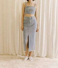 STORIA Pencil Midi Skirt in denim - women's skirt - detail view