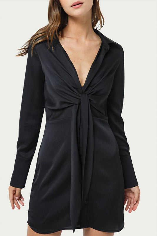 TIE-FRONT SATIN SHIRT DRESS