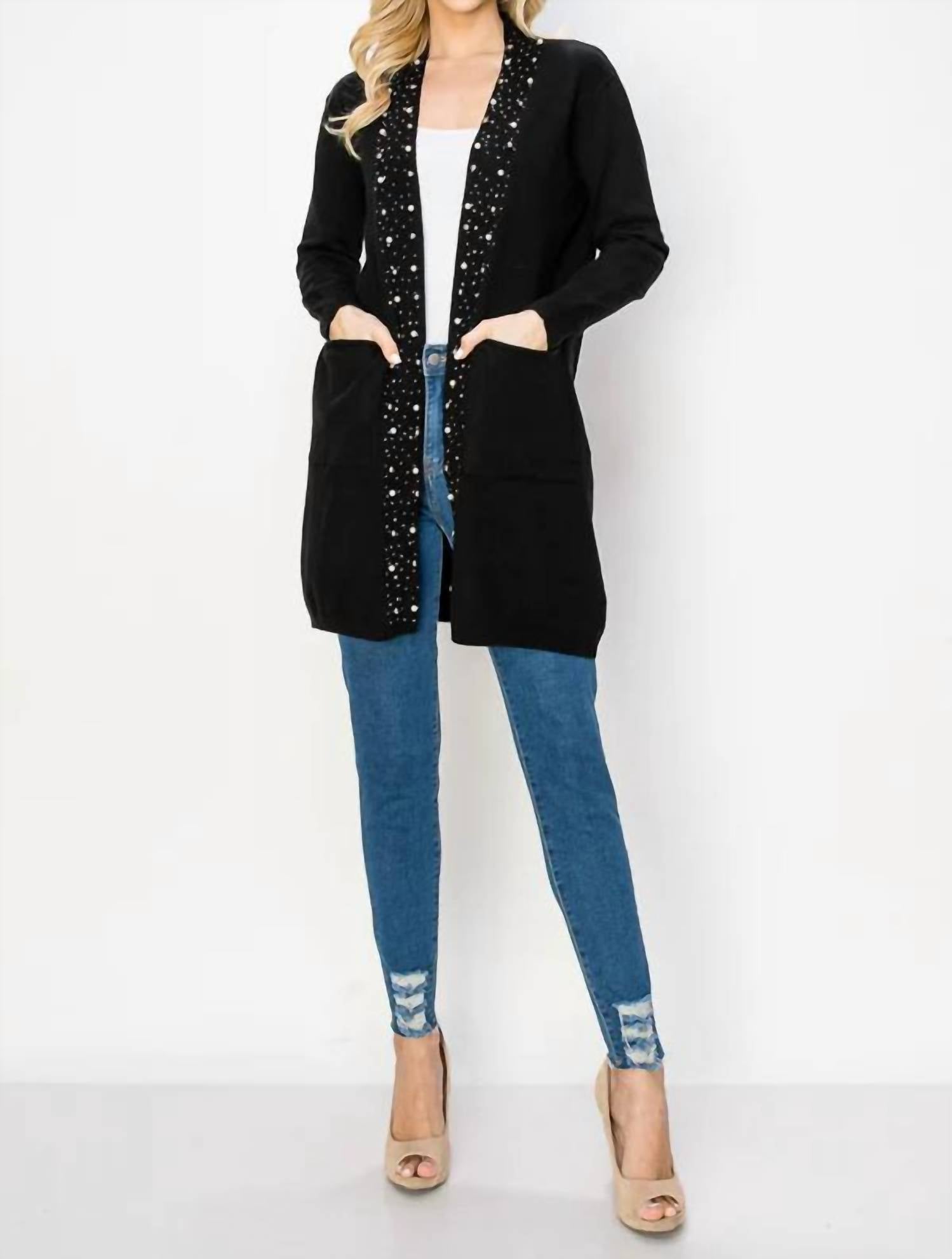 Joh - Serra Knitted Sweater Cardigan With Pearls & Sparkles