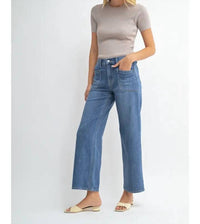 Just Usa - Katie Patch Pocket Straight Wide Leg Denim Jeans