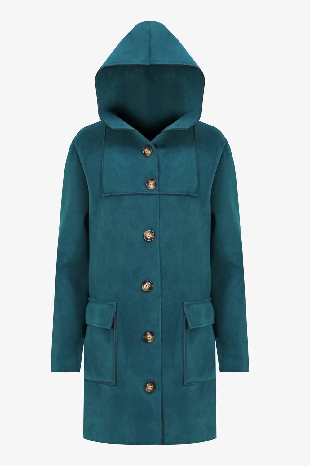 M Made In Italy - Hooded Button Long Coat Jacket