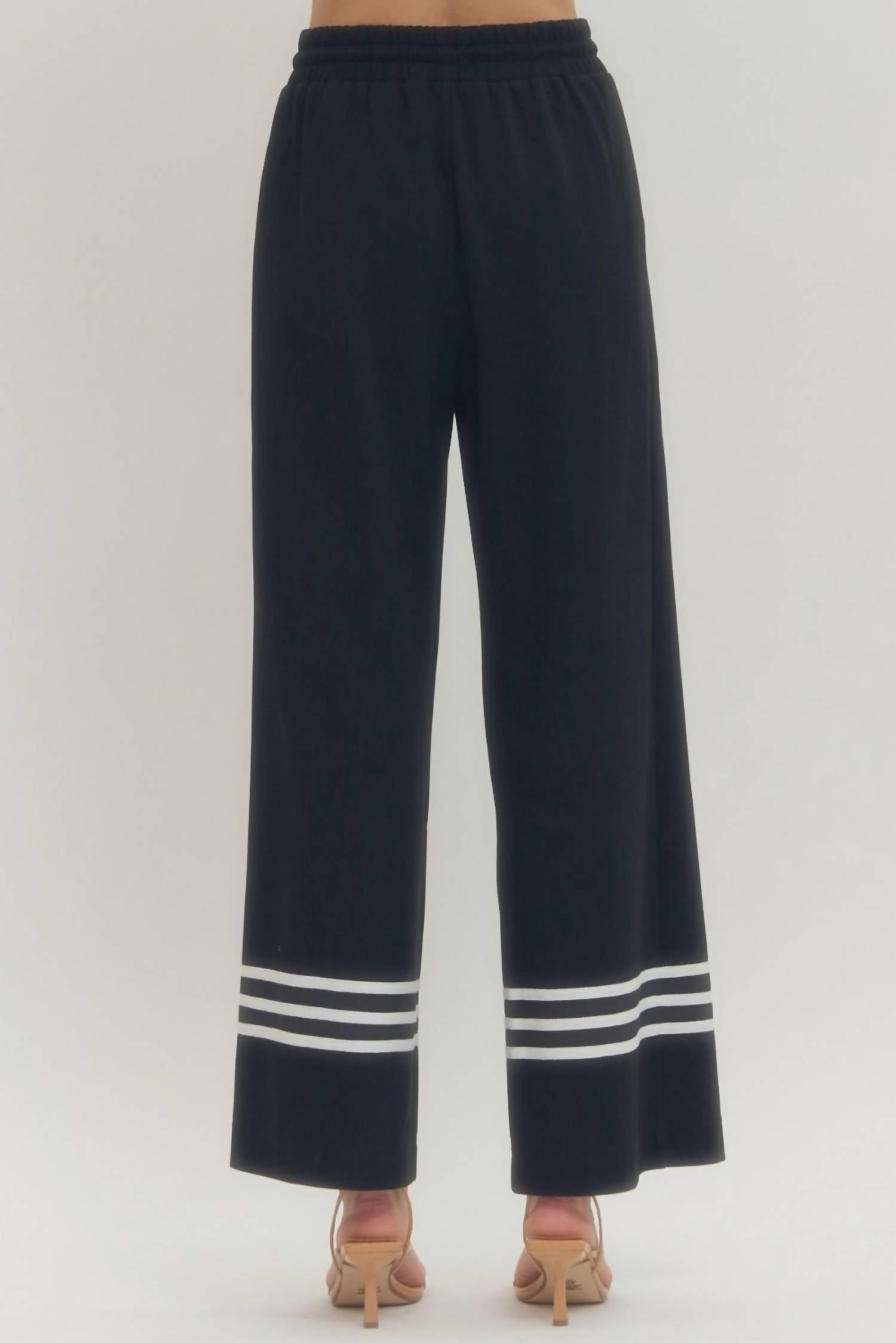 entro Luna Short Sleeve Knit Top And Wide Leg Pants Set in black - women's sleepwear - detail view