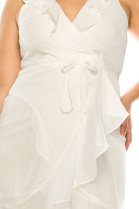 Maison Tara - Sleeveless Ruffle Wrap Style A-line Dress