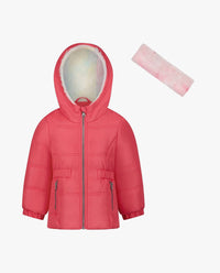 London Fog - Baby Girls Zip-front Hooded Mid Cinch Puffer Jacket