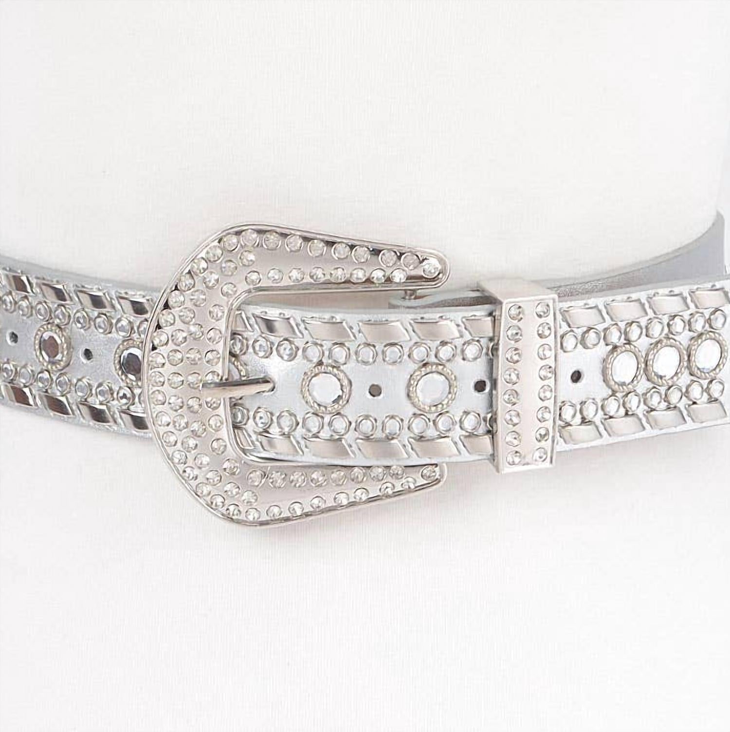 3Am By H&D Accessories - Women's Rhinestone & Metal Studded Elastic Belt