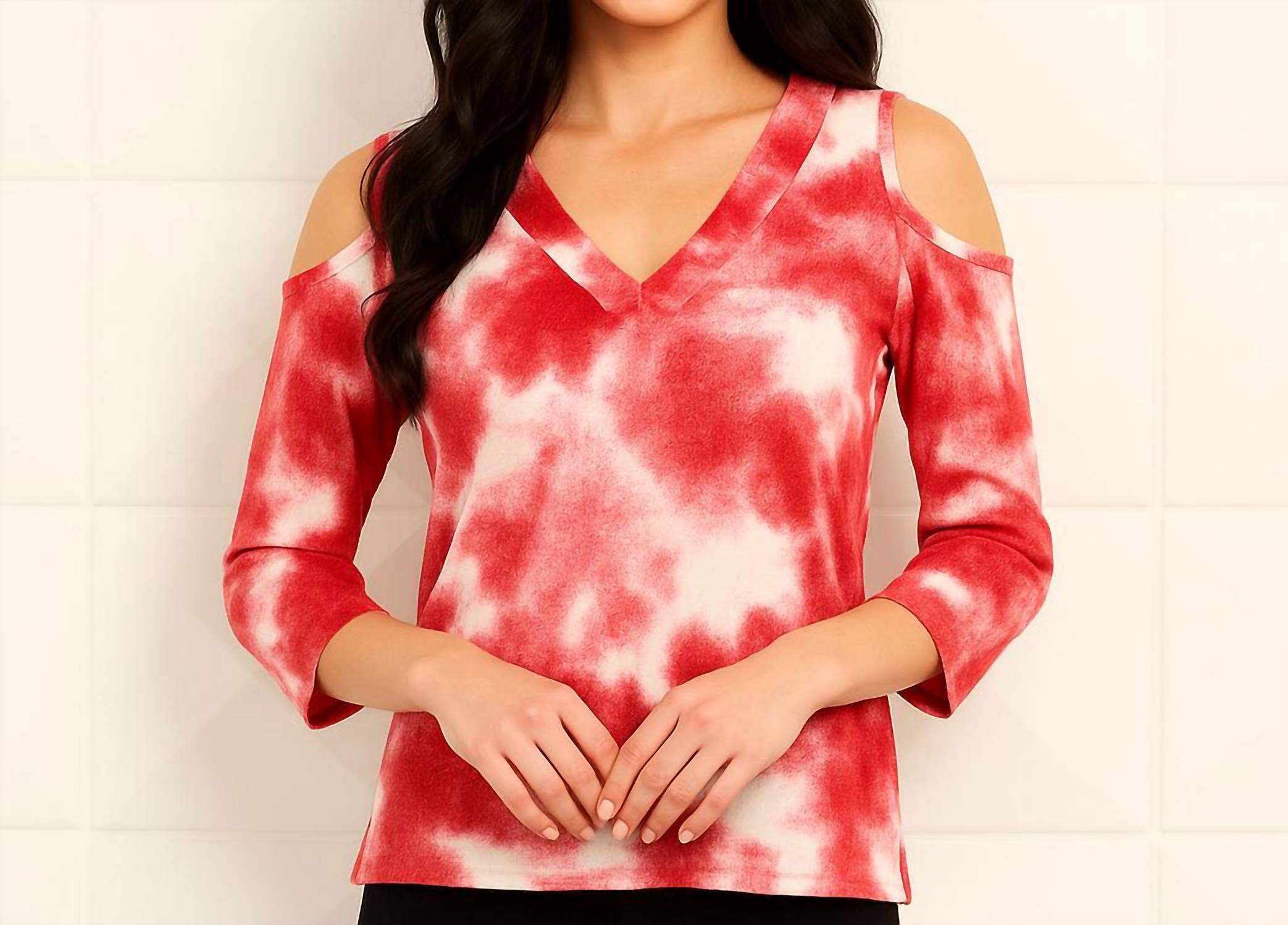 French Kyss - Soft Stretch Tie Dye V Neck Top