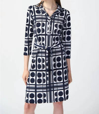 Joseph Ribkoff - Dot Print Waist Tie Shirt Dress