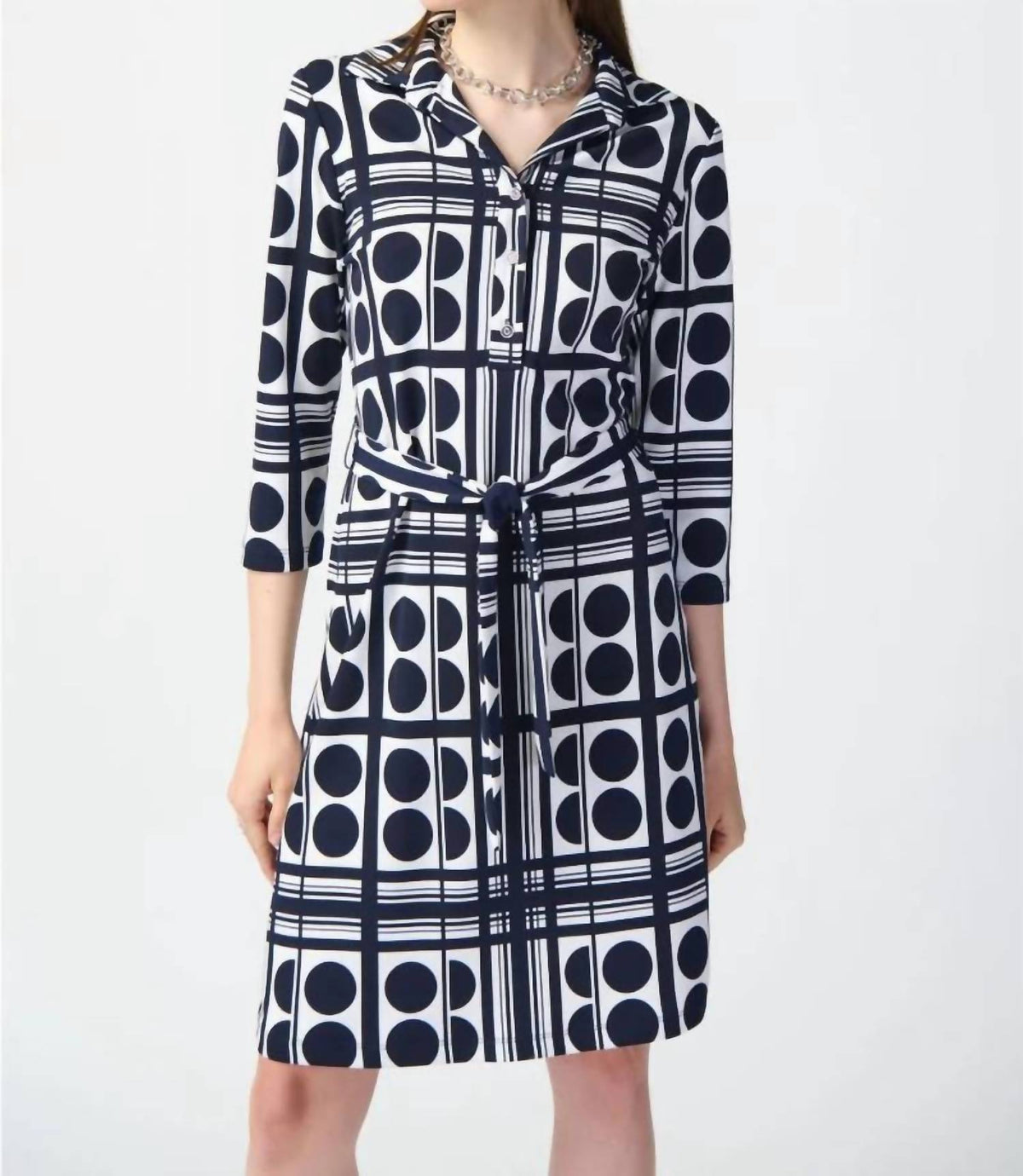 Joseph Ribkoff - Dot Print Waist Tie Shirt Dress