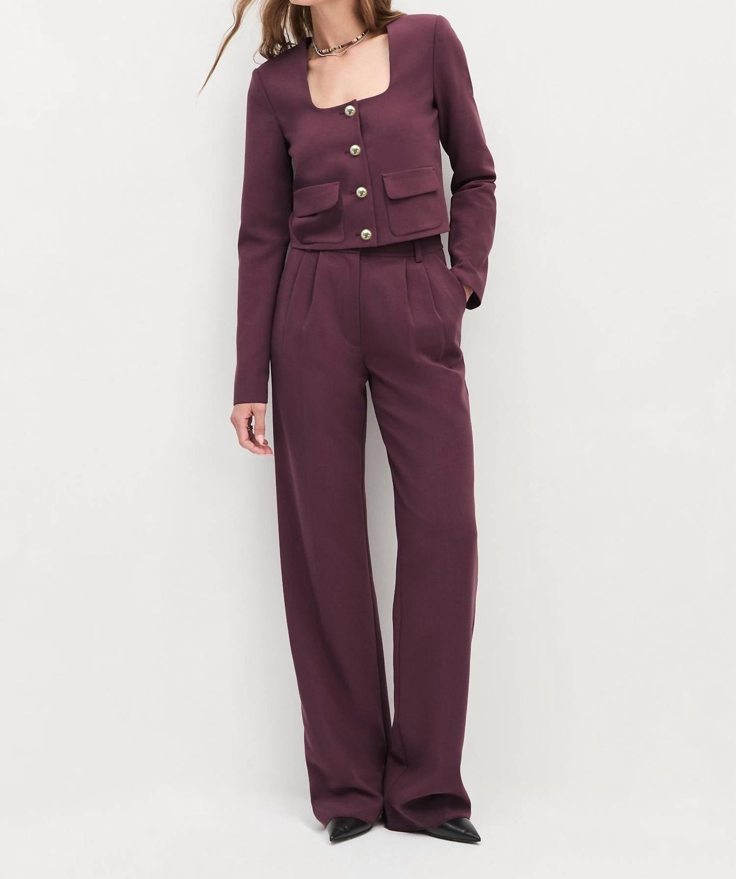 Favorite Daughter Laura Cropped Jacket in burgundy dahlia - women's jacket - detail view