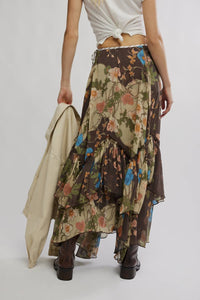 Free People Palermo Villa Chiffon Maxi Skirt in brown combo - women's skirt - detail view