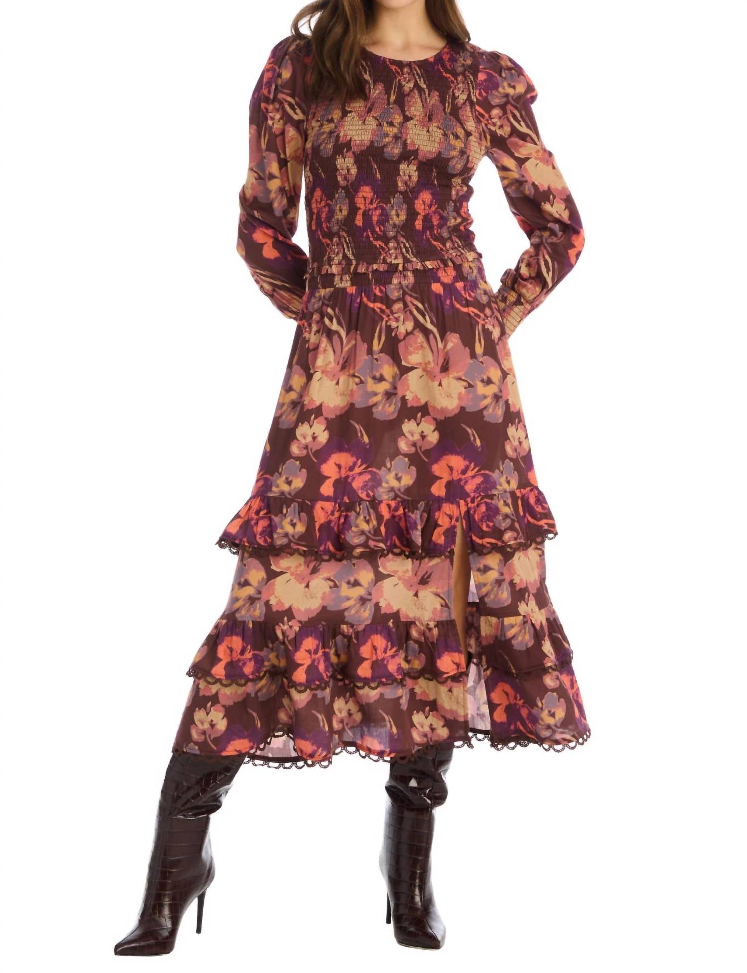ALLISON NEW YORK Tessa Cotton Top in brown floral - women's blouse - alternate view