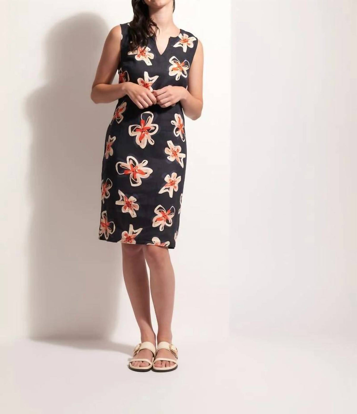 Foil - V-neck Sleeveless Midi Dress