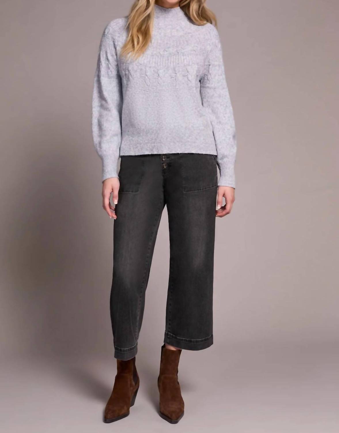 TRIBAL Long Sleeve Mock Neck Sweater in marine - women's sweater