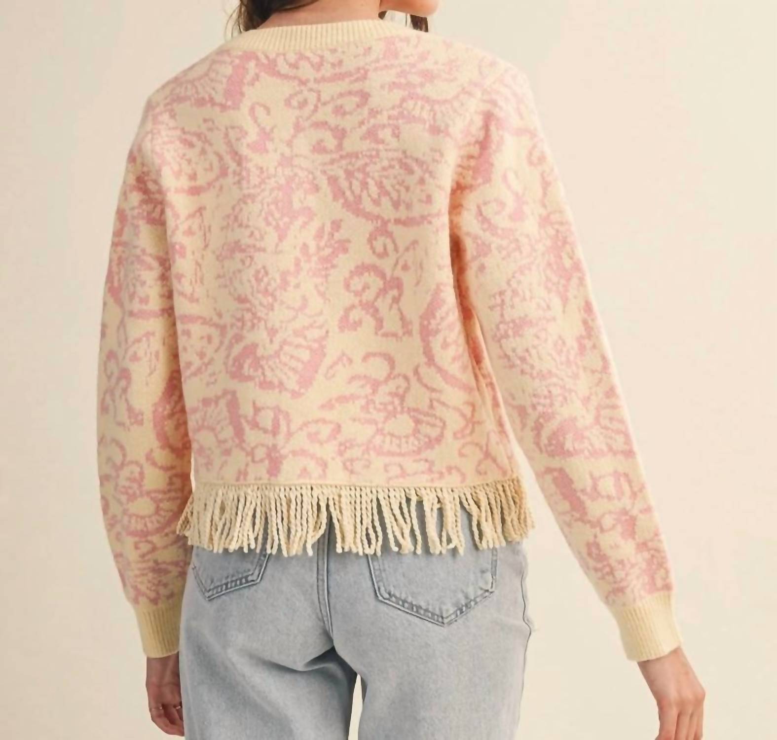 &Merci - Floral Fringed Sweater Cardigan