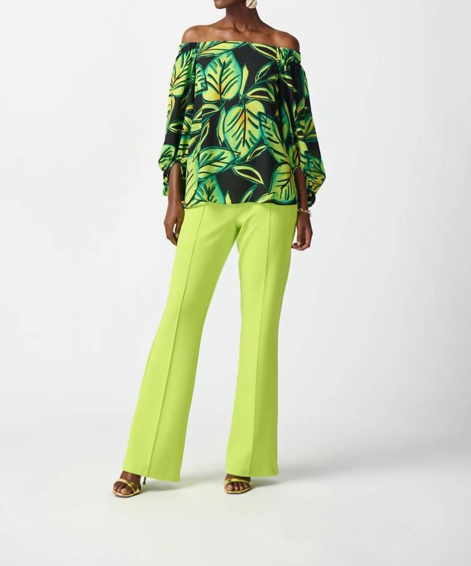 Joseph Ribkoff Lilibeth Leaf Printed Georgette Off The Shoulder Top in multi - women's blouse - view 5