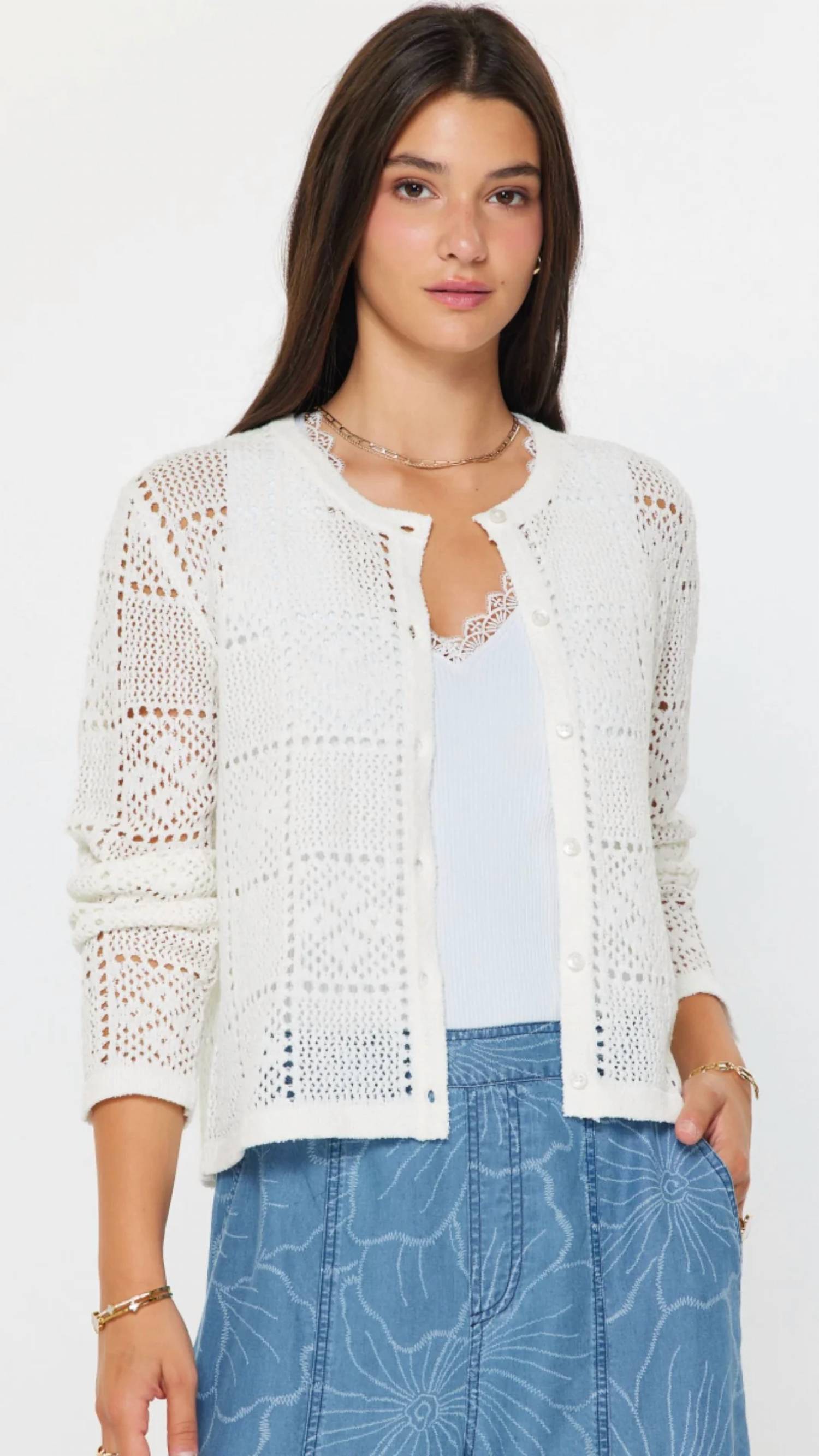 Current Air - Crochet Knit Open Sweater Cardigan