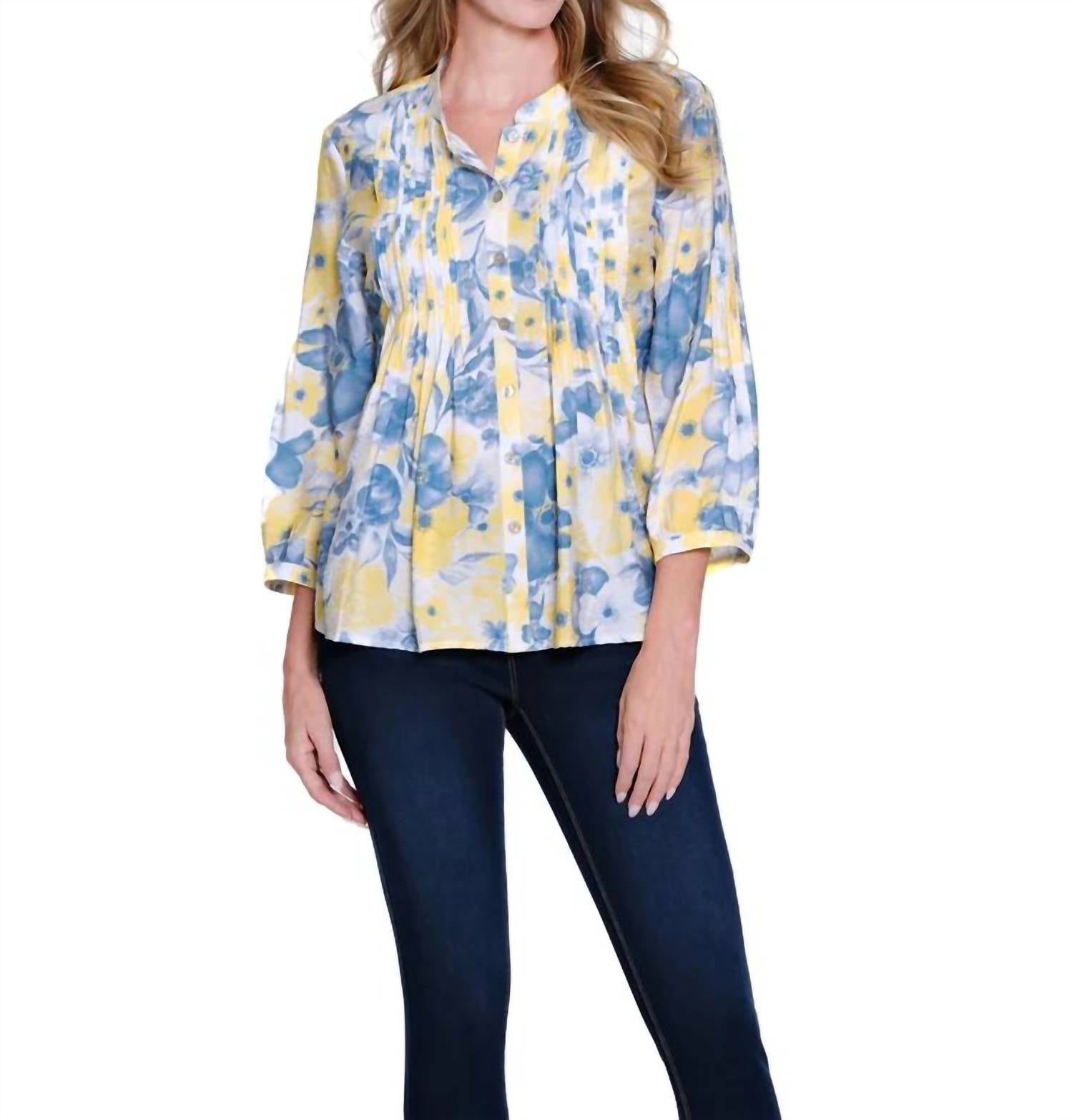 Multiples - Button Cuff 3/4 Sleeve Band Collar Shirt