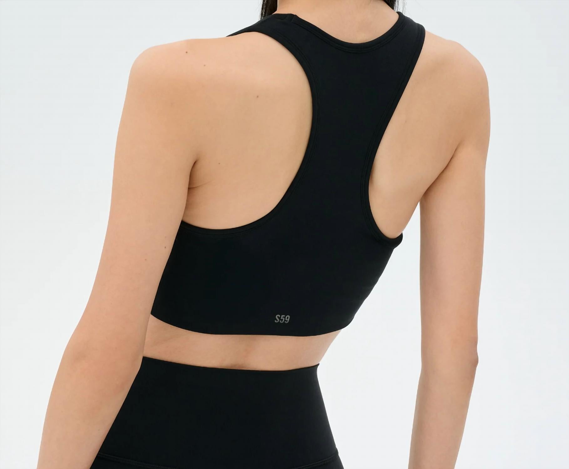 SPLITS59 Airweight Bra With Ruching in black - women's intimate - detail view