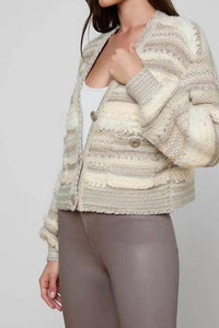 L'Agence Harriet Long Blouson Sleeves Cardigan in natural multi - women's cardigan - alternate view