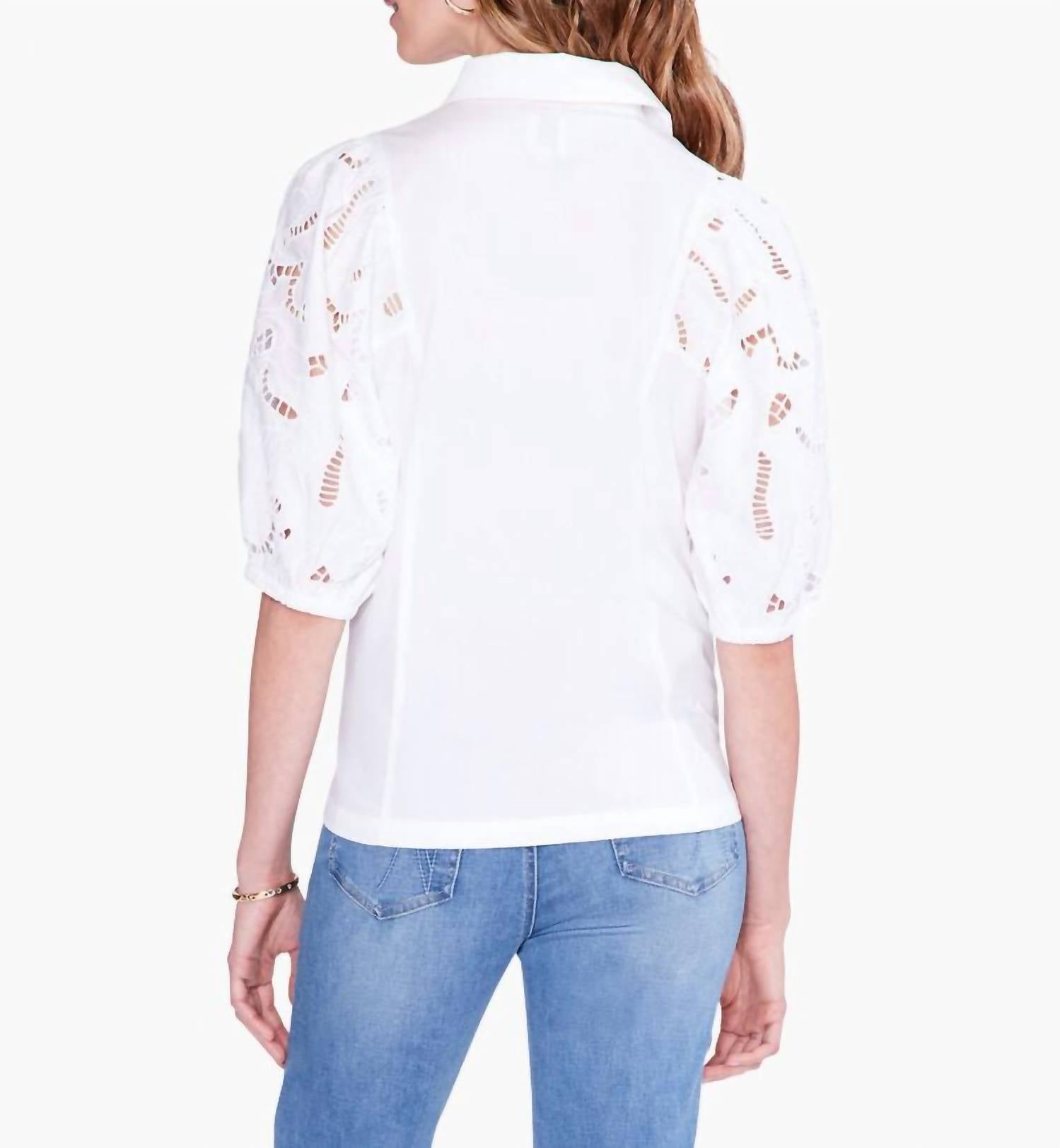 Nic + Zoe Evie Eyelet Sleeves Top in paper white - women's shirt - detail view