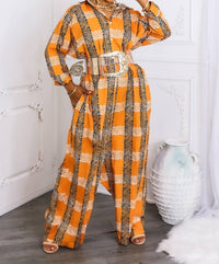Surelymine - Oversized Tribal Print Button-up Kimono Jumpsuit
