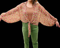 Jade By Jane - Crop Balloon Sleeve Tie Kimono