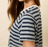 Faherty Sunwashed Essential Tee in harbor haze stripe - women's t-shirt - alternate view