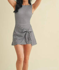 Kimberly C - Gingham Print Wrap Tie Front Mini Dress