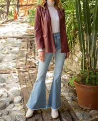 Voy - Double Button Faux Leather Tailored Blazer