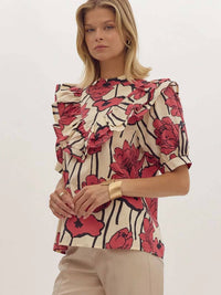 Entro - Floral Ruffle Mock Neck Top