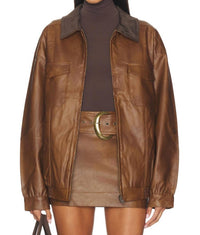 Show Me Your Mumu Maverick Bomber Jacket in chestnut brown - women's jacket