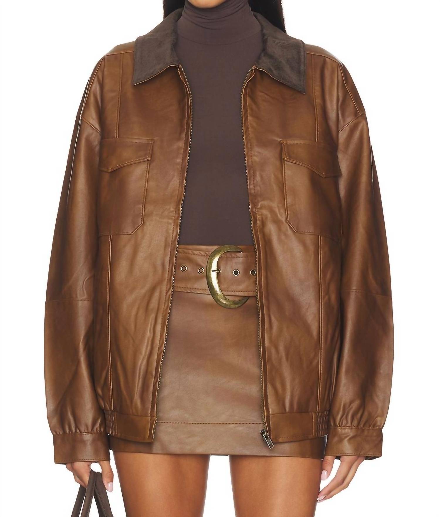 Show Me Your Mumu Maverick Bomber Jacket in chestnut brown - women's jacket