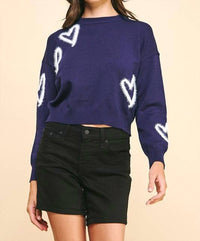 PINCH Heart Pullover Sweater in navy - women's sweater