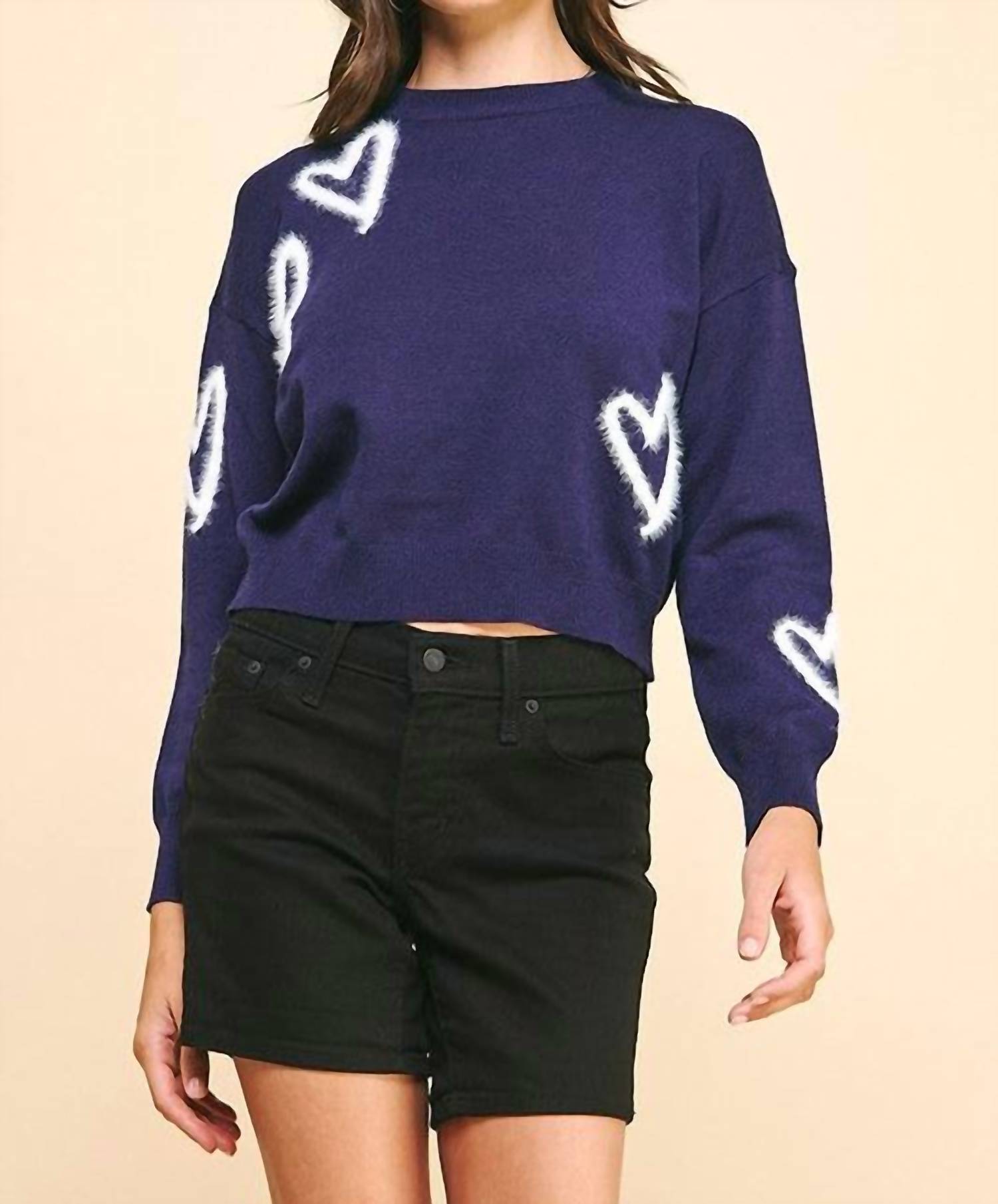 PINCH Heart Pullover Sweater in navy - women's sweater