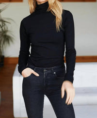 EMERSON FRY Long Sleeve Little Turtleneck Top in black organic - women's long sleeve top