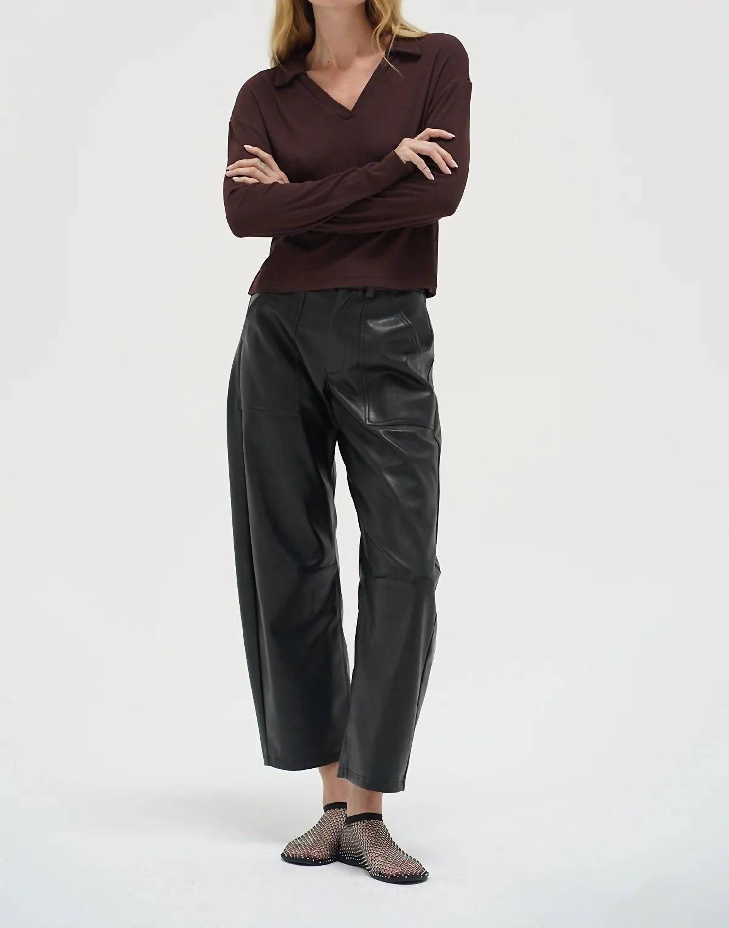 Lna - Neve Ribbed Long Sleeve Polo Shirt
