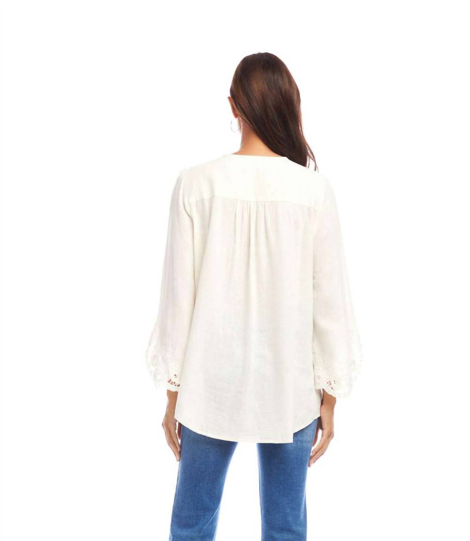 Karen Kane - Bracelet Sleeve Embroidered Asymmetric Top
