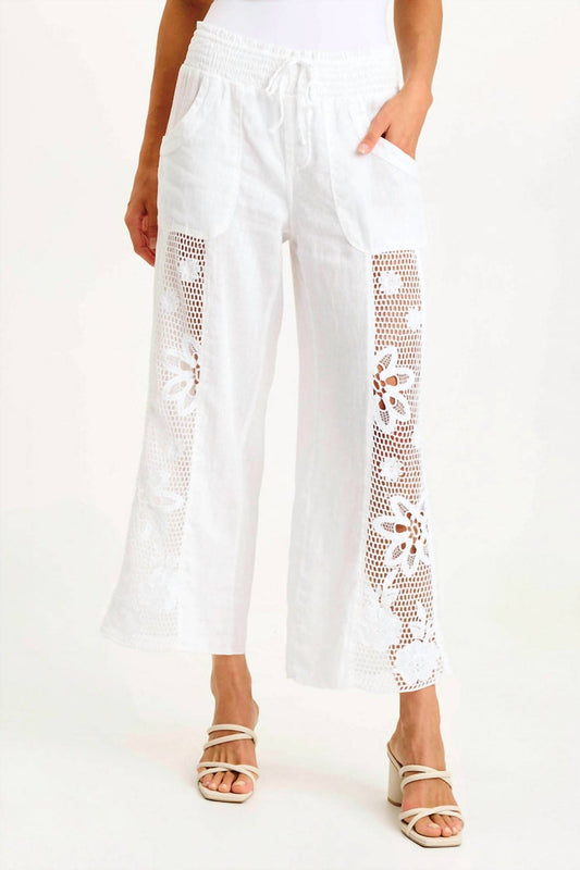 Xcvi - Rokel Linen Crochet Ruched Wide Leg Pant