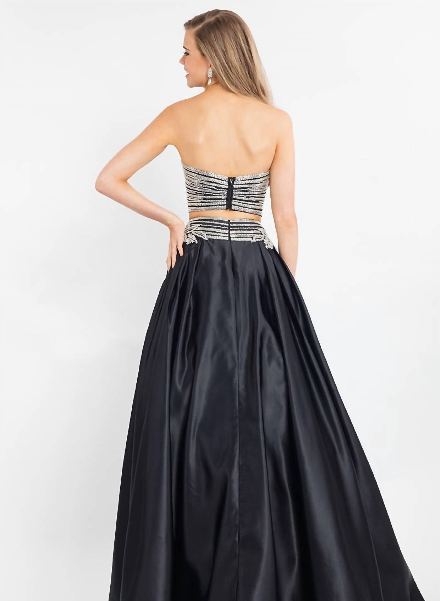 Rachel Allan - Two-piece Matte Satin Beaded Prom Gown