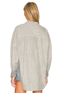 Free People Happy Hour Oxford Shirt in black and white combo - women's shirt - detail view