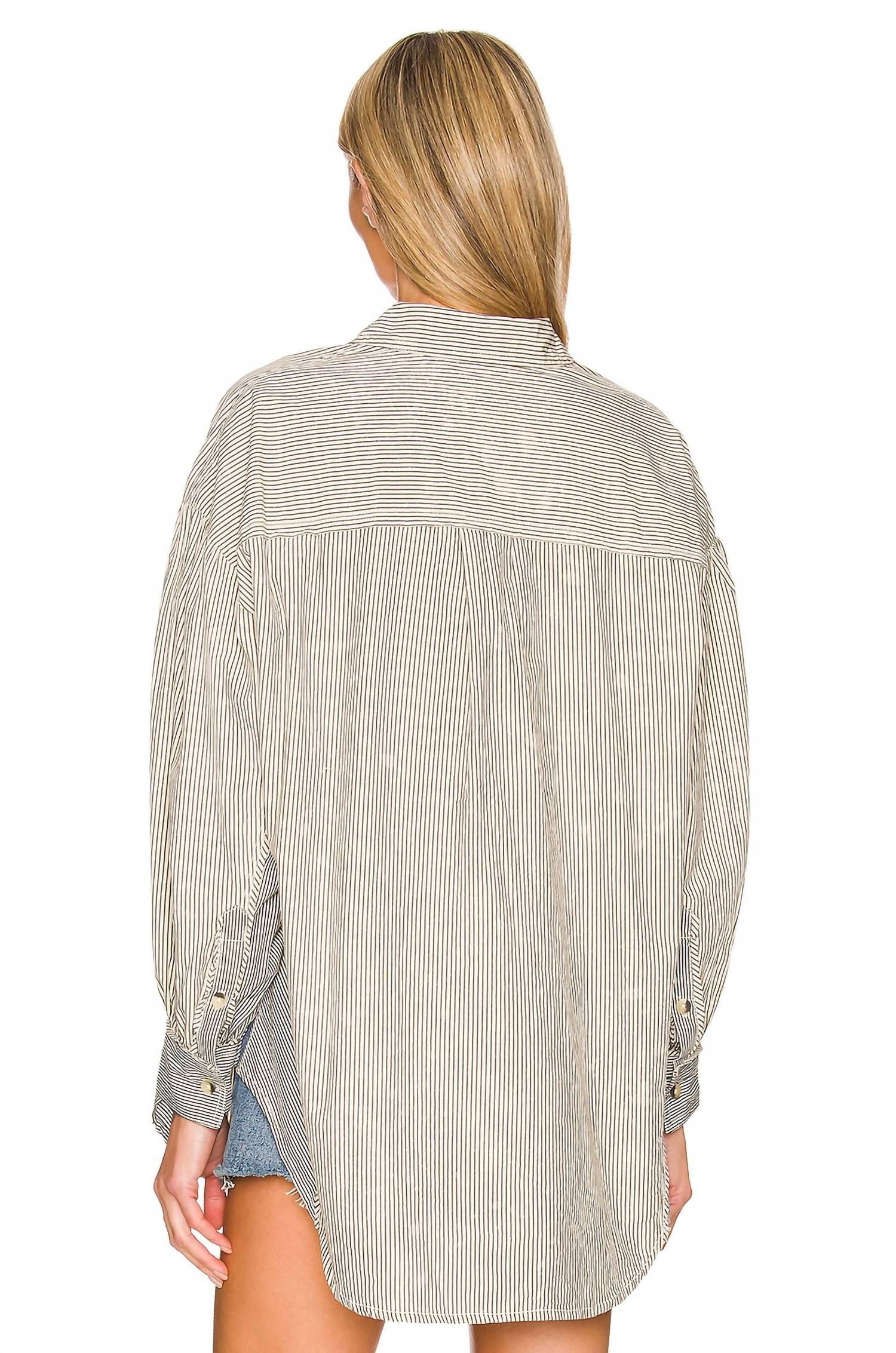 Free People Happy Hour Oxford Shirt in black and white combo - women's shirt - detail view