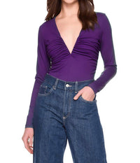 Susana Monaco V Wire Gathered Long Sleeve Top in plum - women's blouse