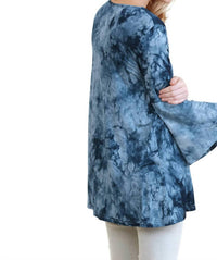 umgee Crossed Tie Dye Bell Sleeve Top in blue - women's shirt - view 5