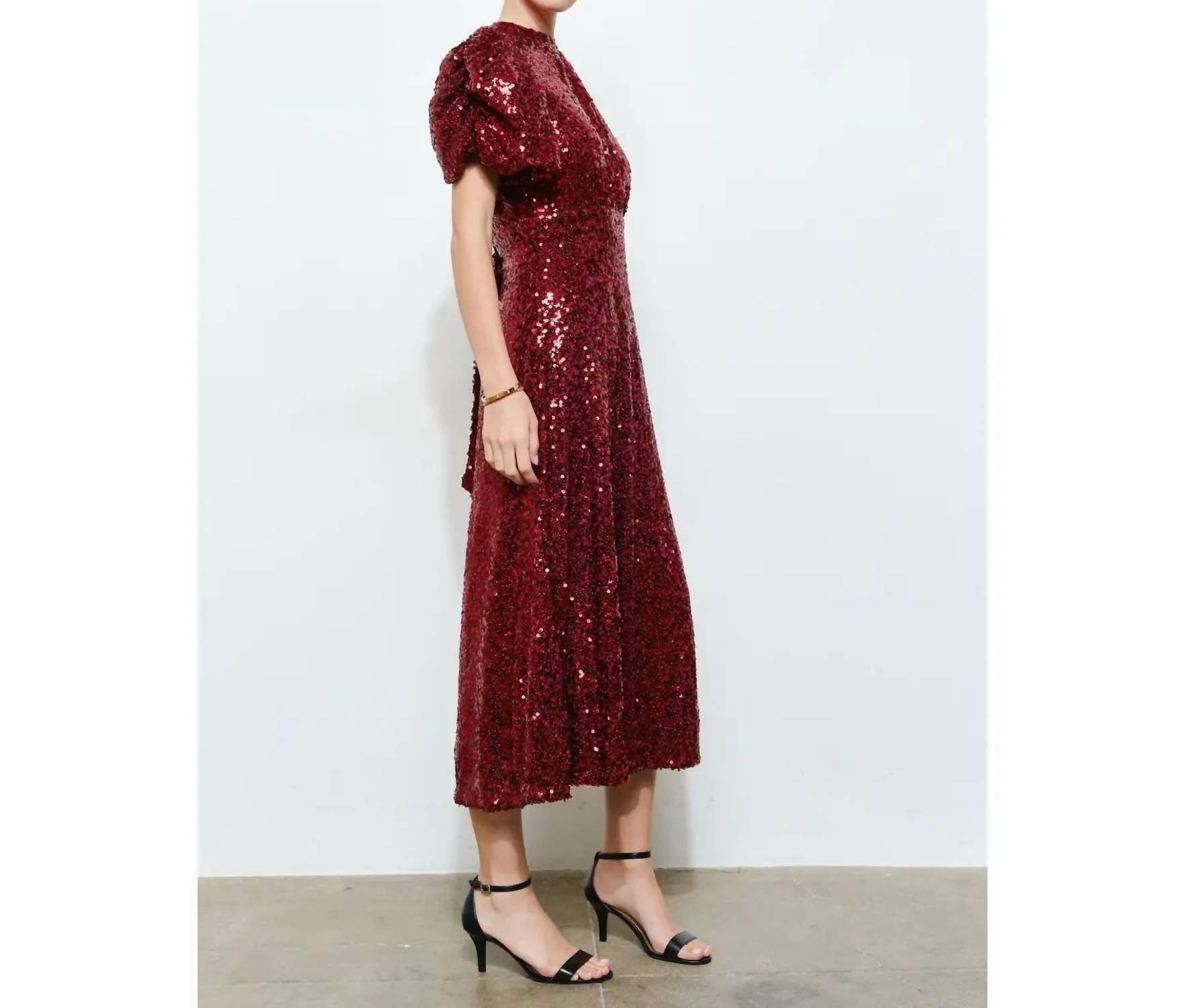 Ina Fashion - Sequined Open-back Tie Maxi Dress