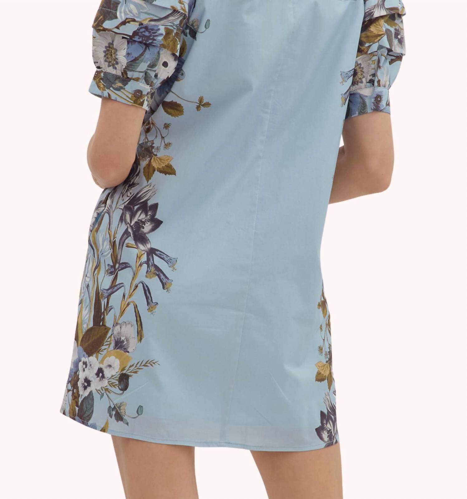 entro Flower Pattern Button Mini Dress in chambray - women's dress - alternate view