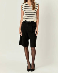 English Factory - Collared Cream & Black Striped Sweater