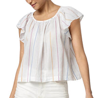 Lilla P Women's Shirred Short Sleeve Raglan Top in multi stripe - women's blouse