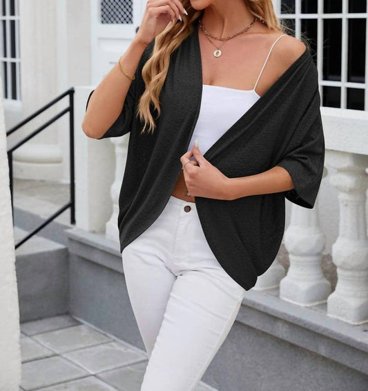 Ninexis - Open Front Short Sleeve Knit Top